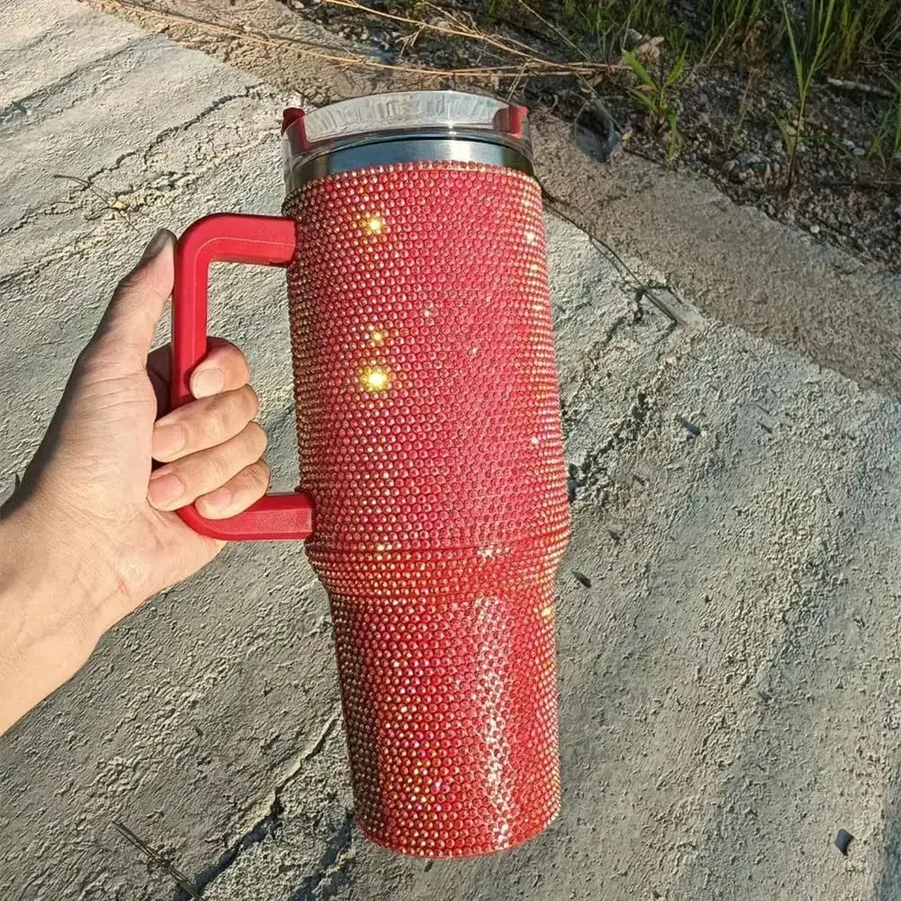Premium 40oz Rhinestone Bling Tumbler with Handle (Random Color)