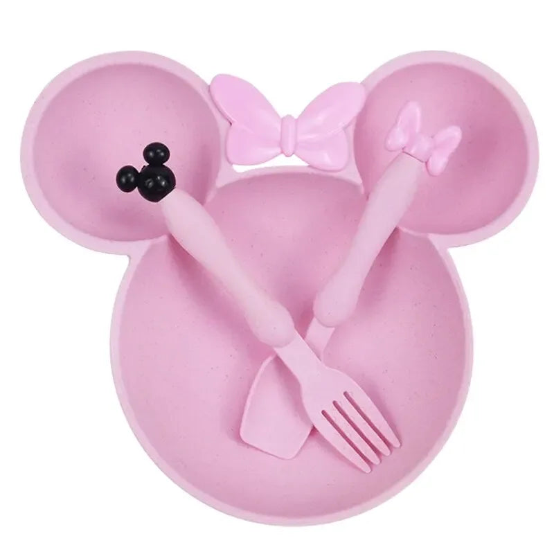 Wheat Straw Baby Cartoon Tableware Set – 3PCS (Random Color)