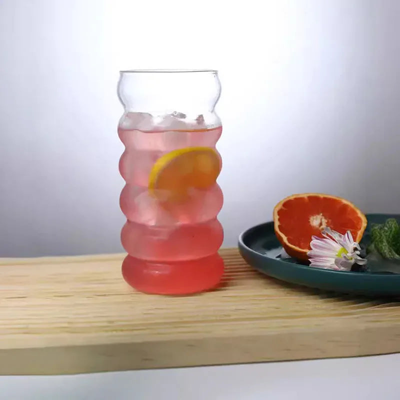 Clear Ripple Glass Cups with Straws – Juice & Cocktail Glasses