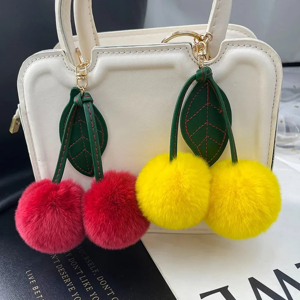 Cherry Plush Toy Keychain – Colorful & Fluffy (Random Color)