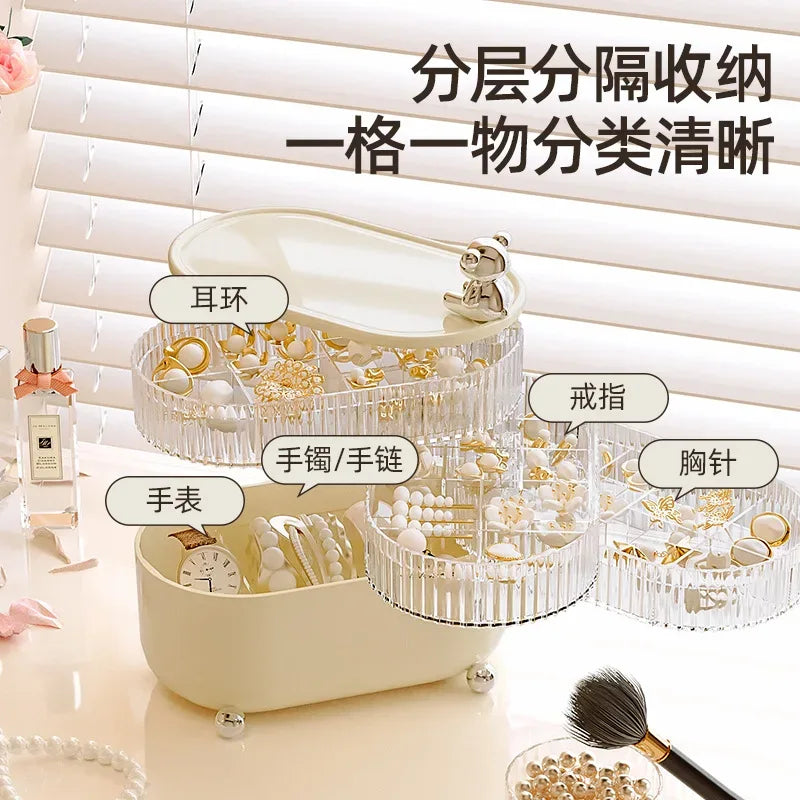 Light Luxury Rotating Storage Box – Dust-Proof Desktop Organizer for Jewelry & Cosmetics