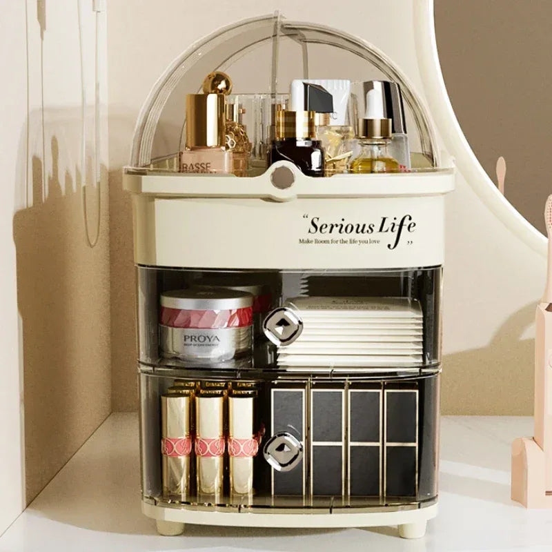 Large Capacity Cosmetics Storage Box with Dust Cover