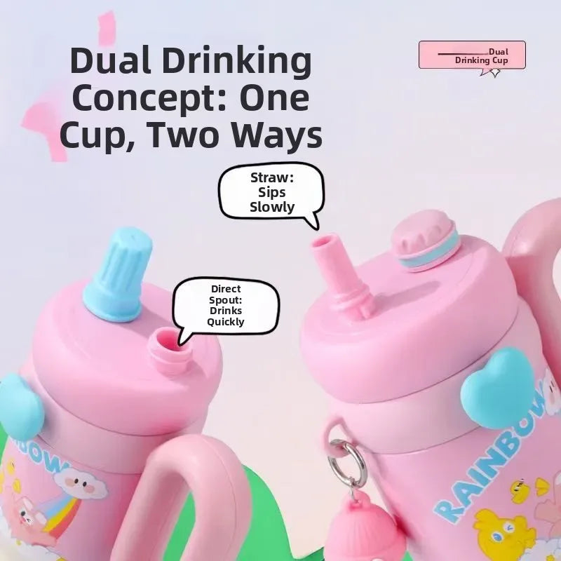Large Cartoon Straw Cup – Insulated Water Bottle (Random Color)