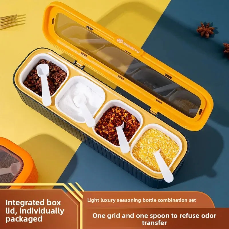4-Grid Sealed Spice Box Set – Kitchen Seasoning Storage Container (Random color)