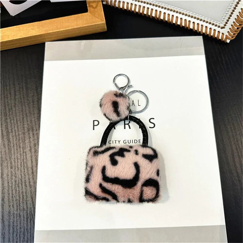 Leopard Plush Bag Pendant Keychain – Cute & Soft (Random Color)