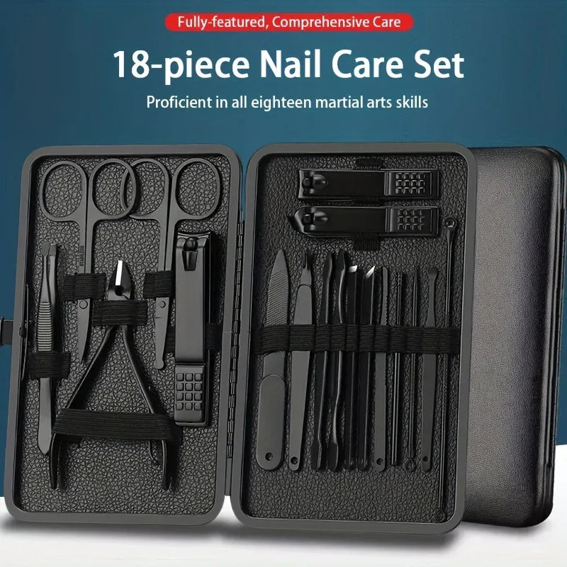 18 Pcs Black Nail Kit Box – Professional Manicure & Pedicure Set