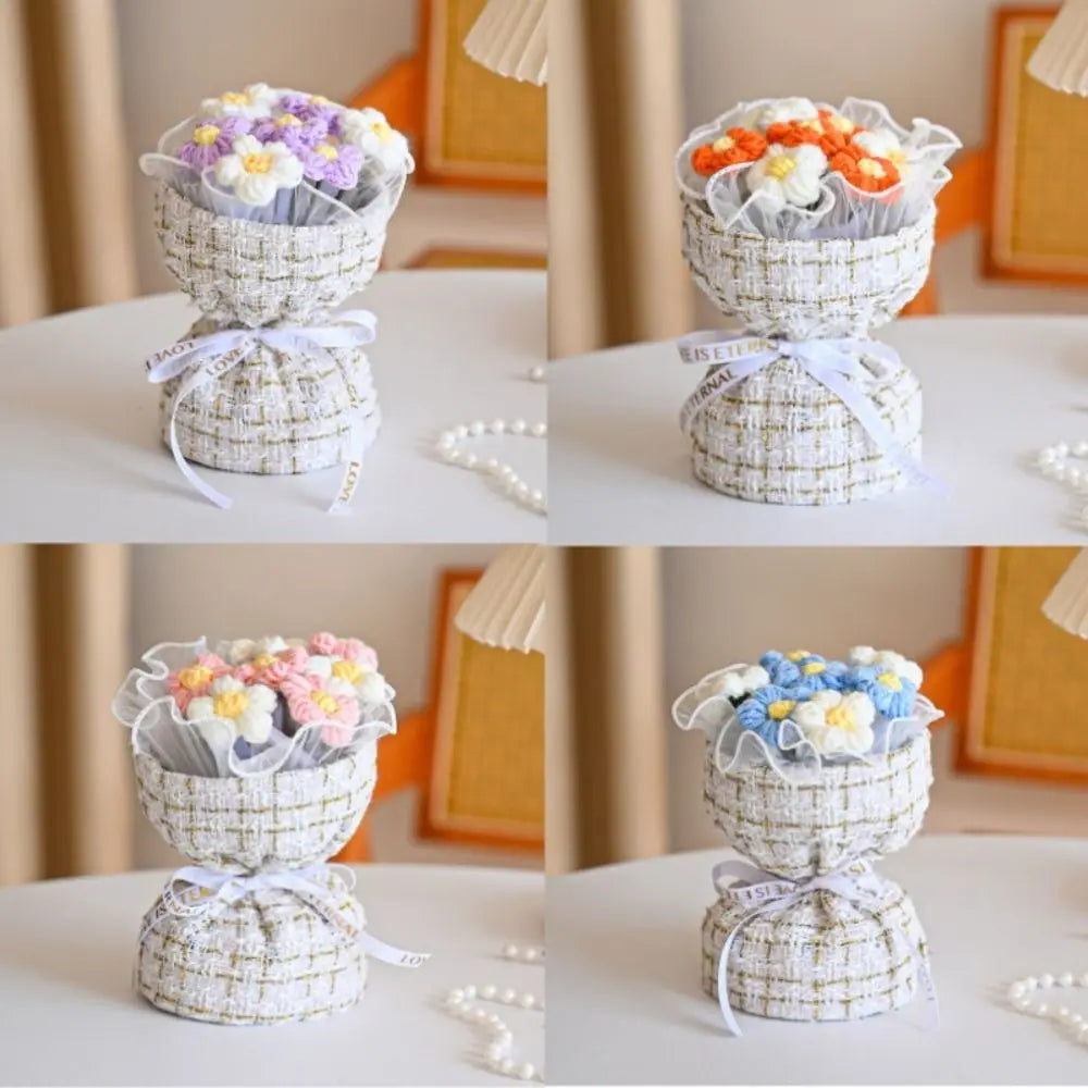 Wool Knitted Puff Flower Bouquet – Handmade Decor