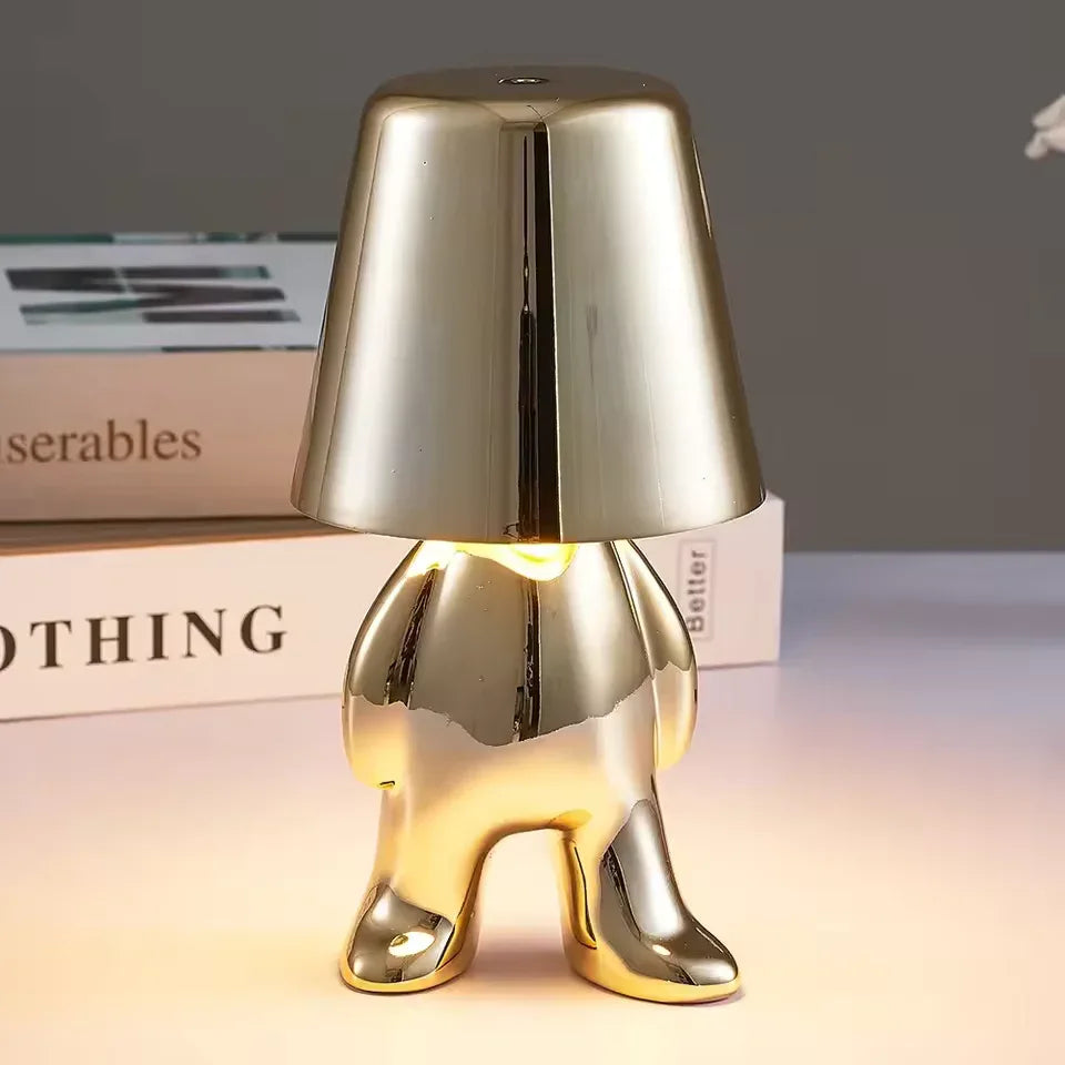 Metallic Lazy Man Character Lamp – Creative Bedside & Desk Light (Rando Design)
