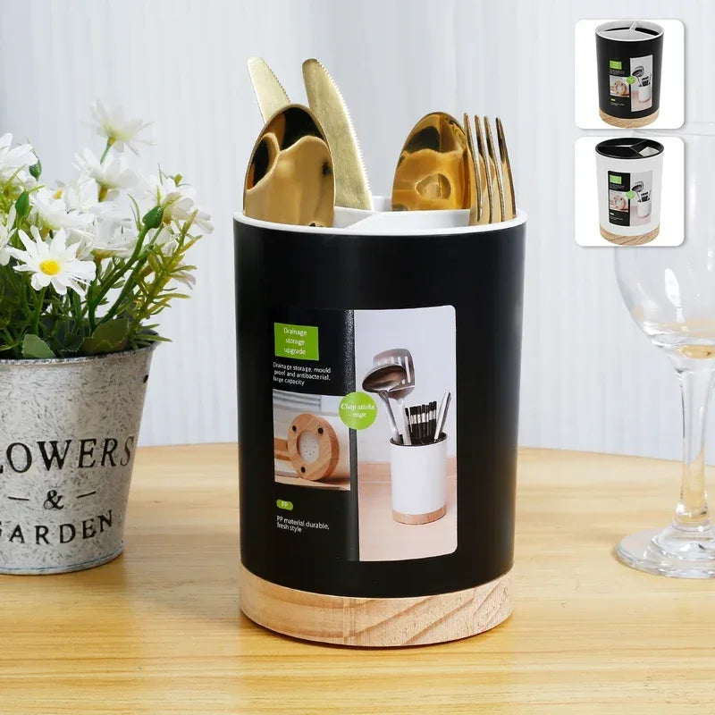 Rotatable 3-Grid Kitchen Utensil Holder – Drainer & Storage (Each)