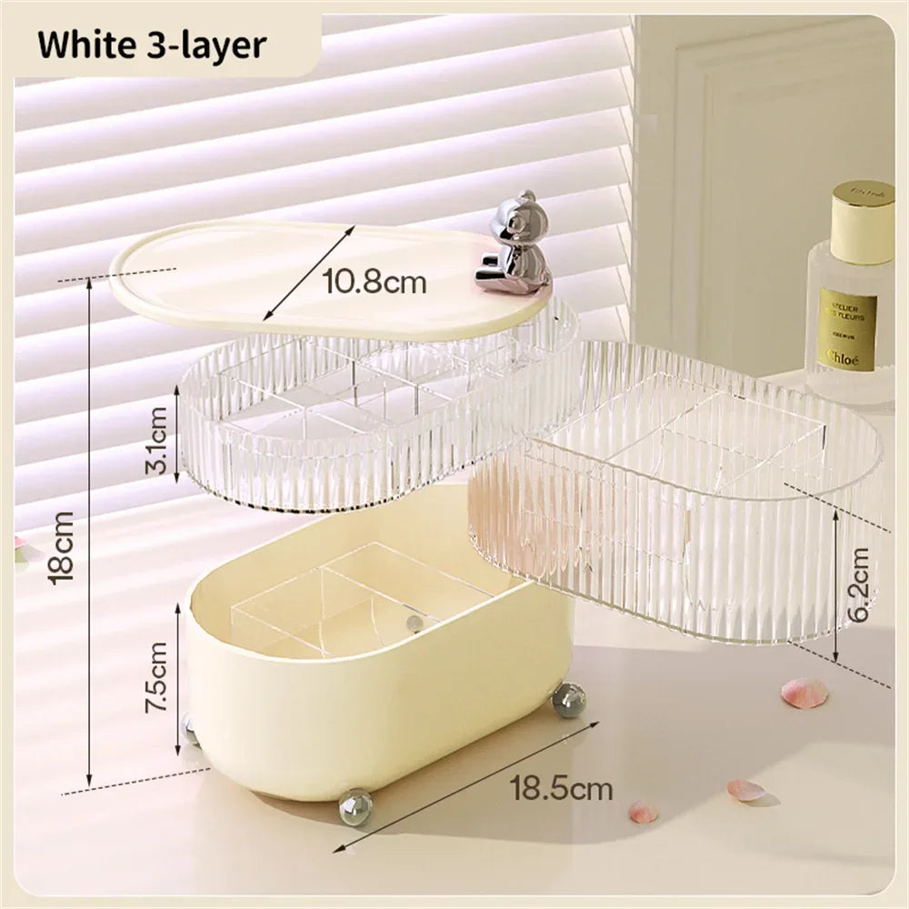 Light Luxury Rotating Storage Box – Dust-Proof Desktop Organizer for Jewelry & Cosmetics