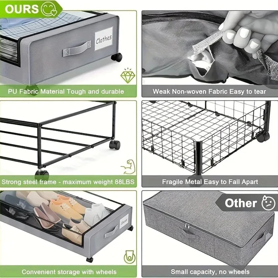 Under Bed Storage Box with Wheels – Pull-Out Space Saving Organizer