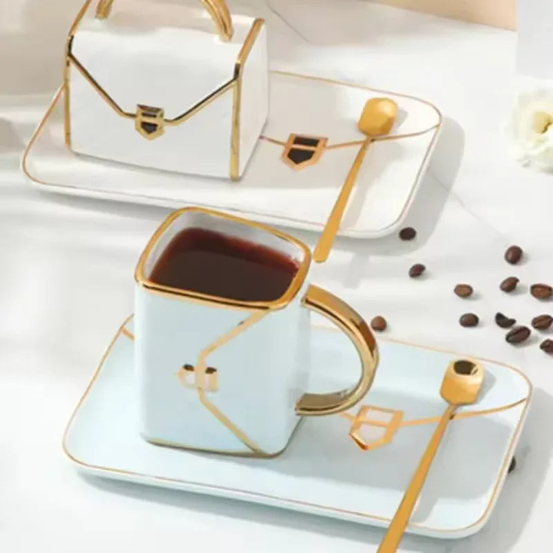 Handbag Coffee Mug with Tray & Spoon – Gift Box Set (Random)