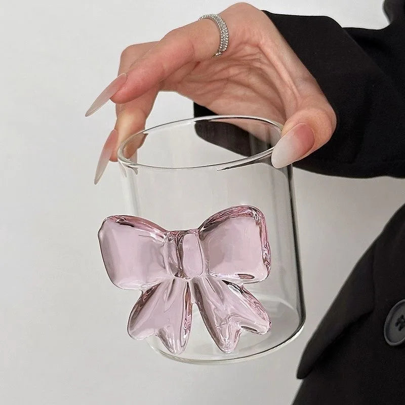 Luxury 3D Pink Bow Crystal Glass Mug - Elegant Coquette-Style Tea & Coffee Cup