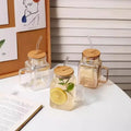 Square Mason Jar with Straw – Glass Drinking Cup (620ml)