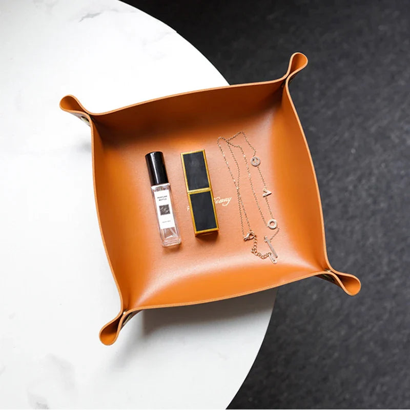 Nordic Leather Storage Tray – Folding Desk Organizer (Random color)