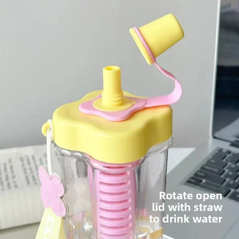 Large Plastic Straw Cup – Portable Tea & Water Infuser (Random Color)