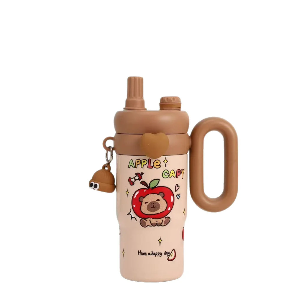 Large Cartoon Straw Cup – Insulated Water Bottle (Random Color)