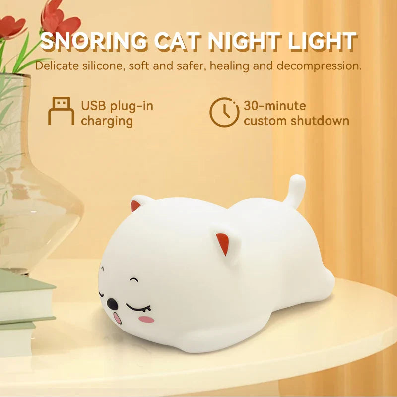 Sleeping Cat Silicone Lamp – USB Rechargeable