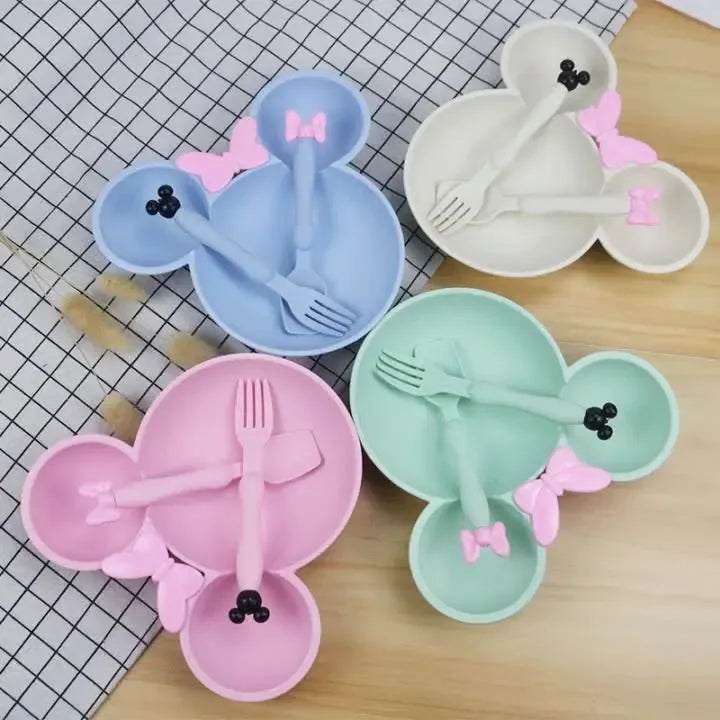 Wheat Straw Baby Cartoon Tableware Set – 3PCS (Random Color)