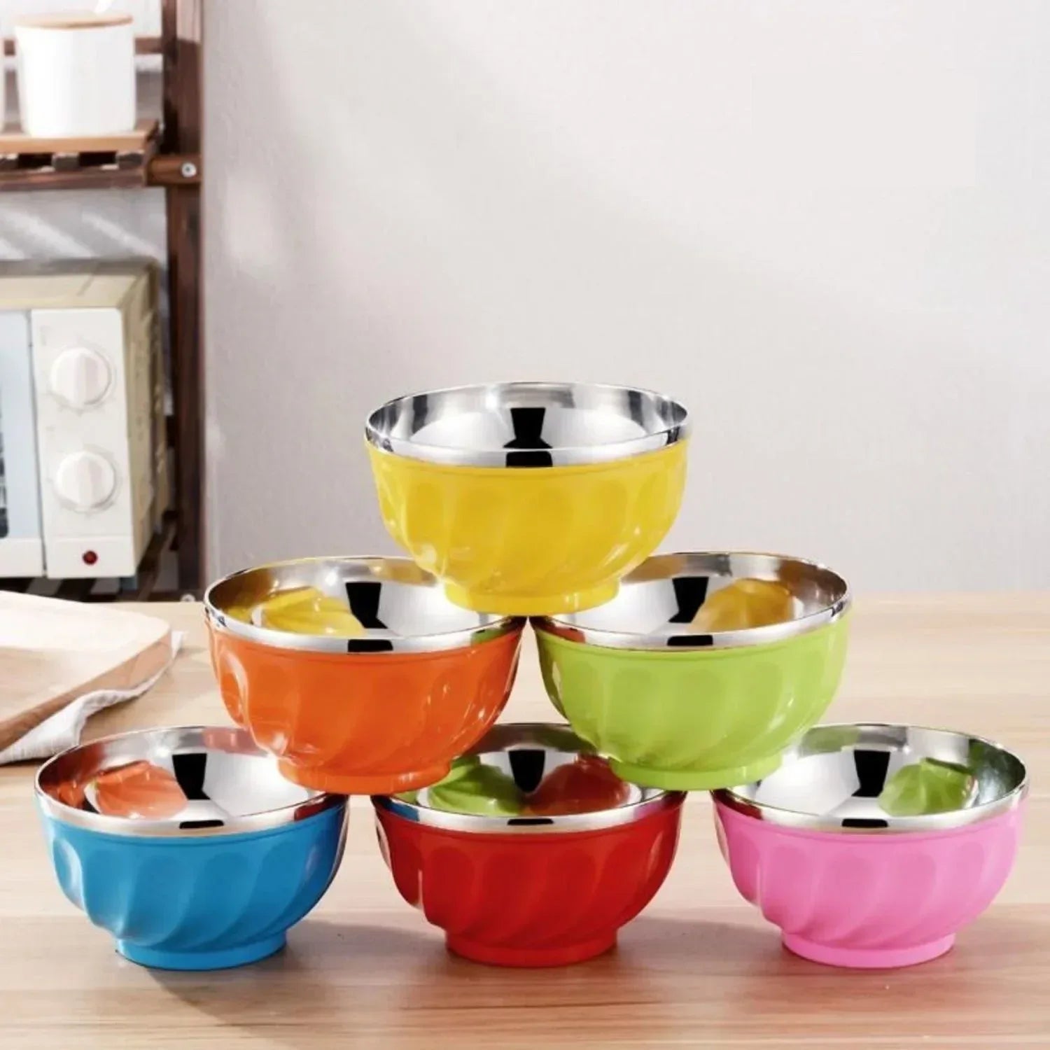 Colorful Stainless Steel Bowl – Heat-Resistant & Anti-Fall (each)