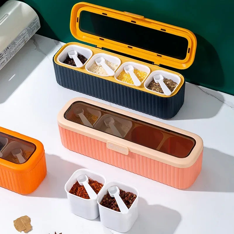 4-Grid Sealed Spice Box Set – Kitchen Seasoning Storage Container (Random color)