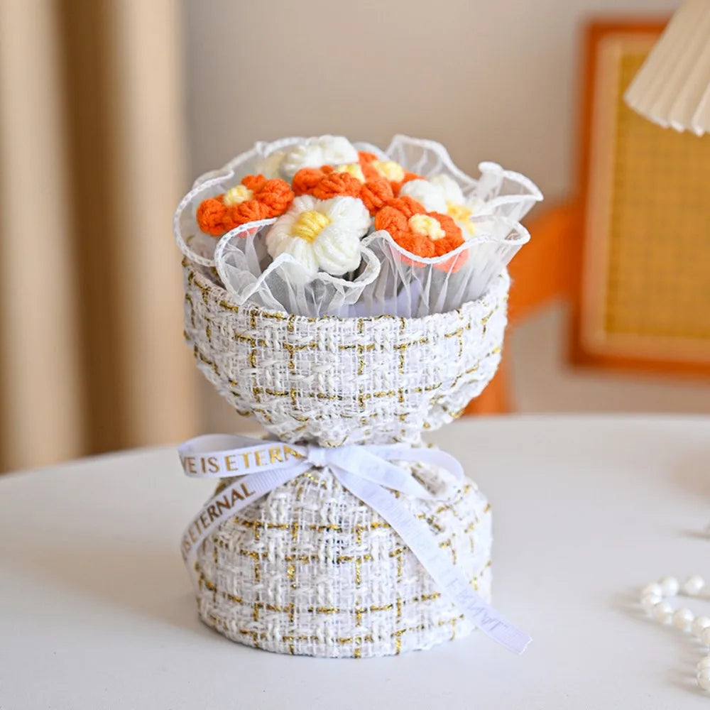 Wool Knitted Puff Flower Bouquet – Handmade Decor