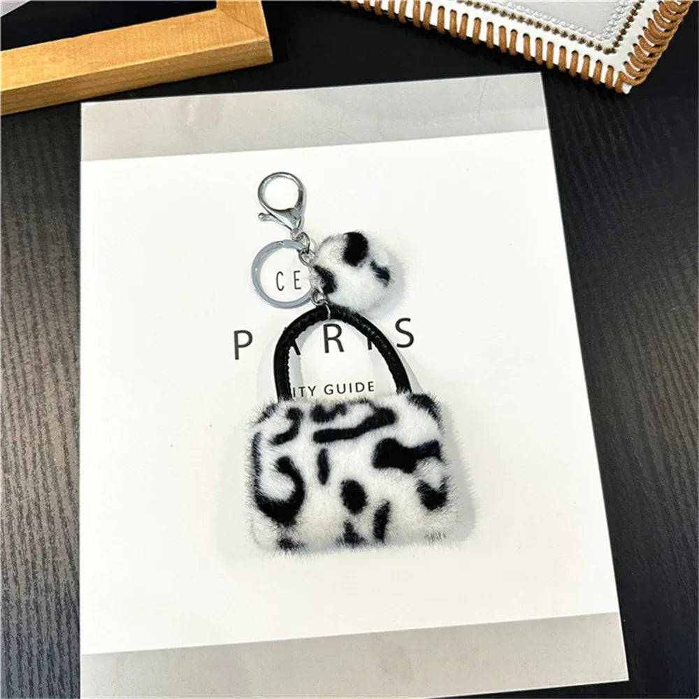 Leopard Plush Bag Pendant Keychain – Cute & Soft (Random Color)