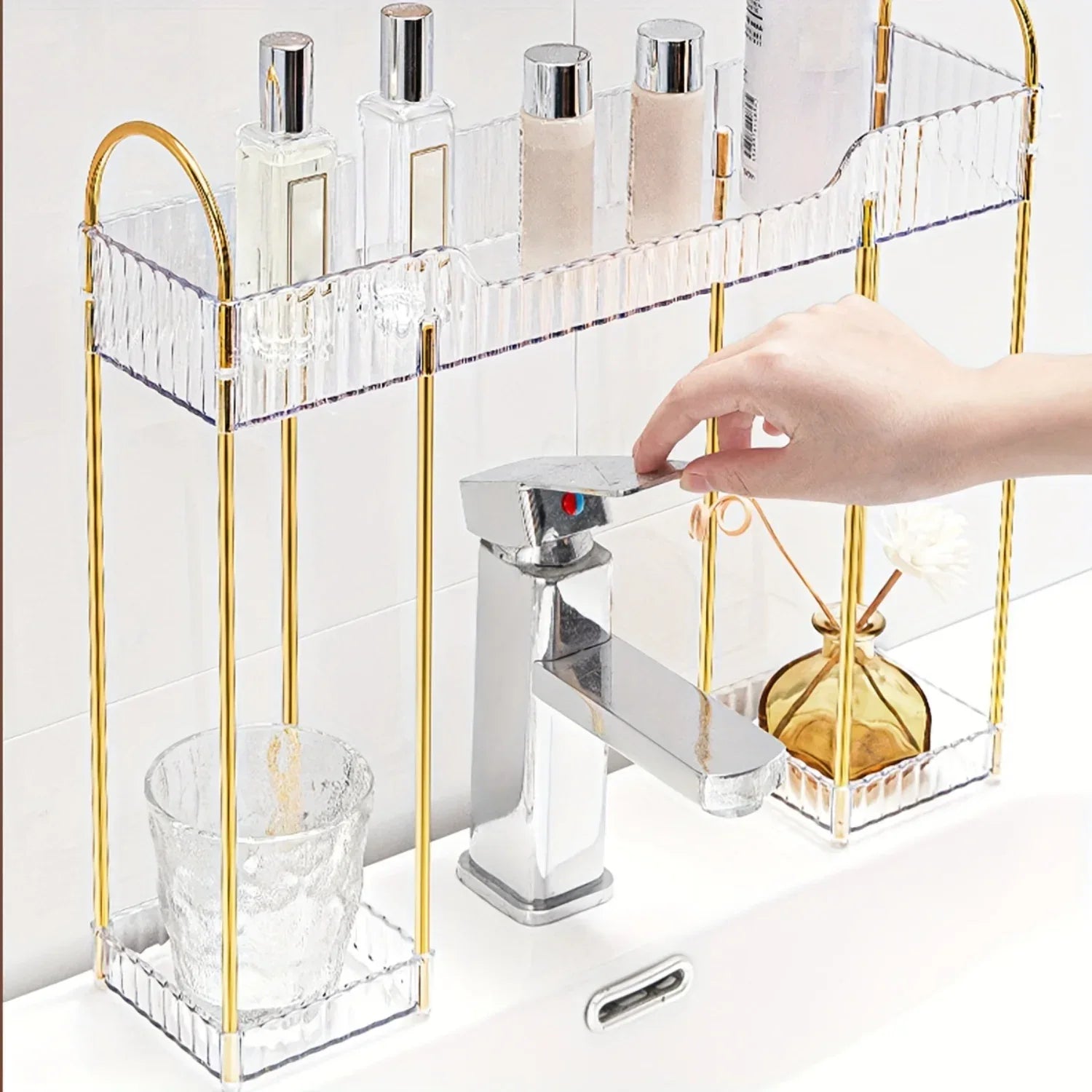 Bathroom Countertop Organizer – 2-Layer Cosmetic Storage Rack with Front Shelves