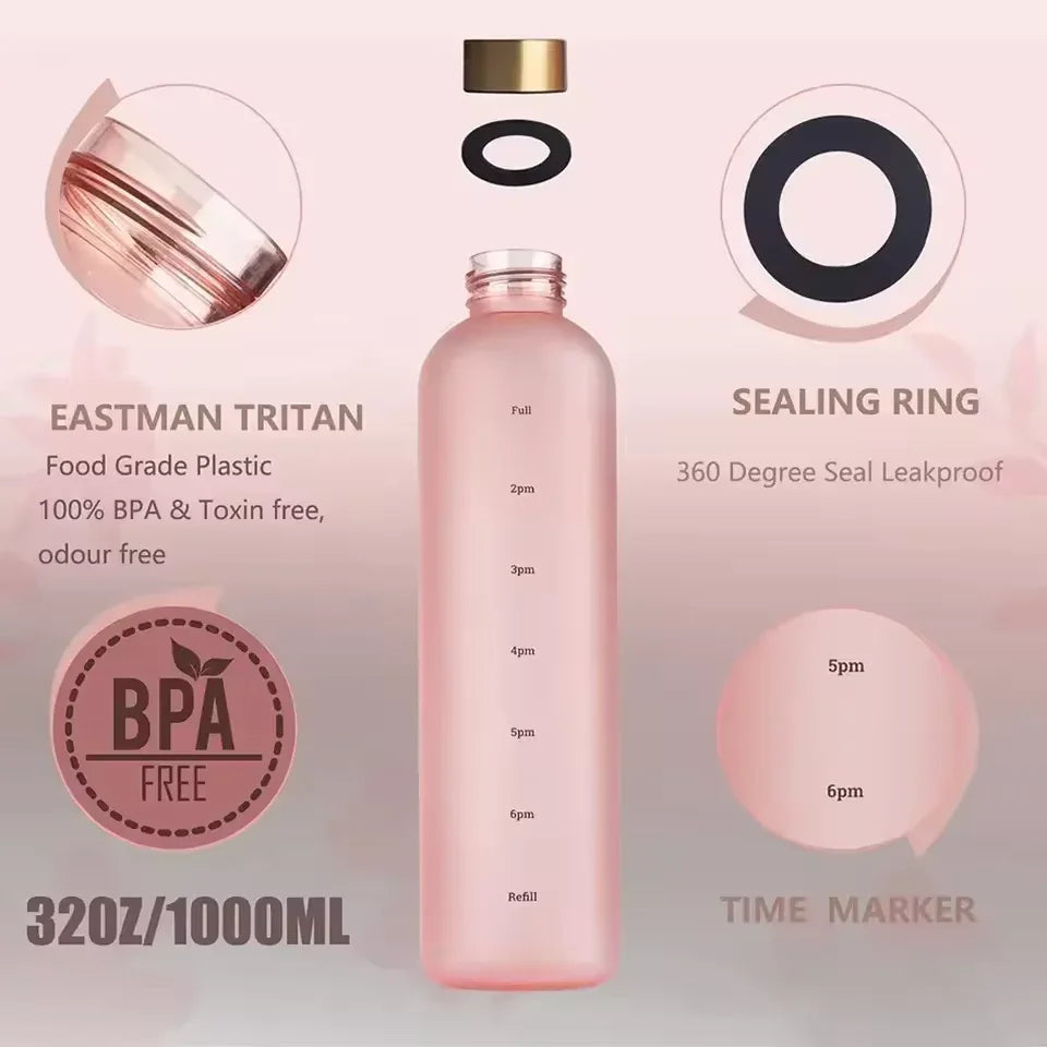 Motivational Time Marker 1L Water Bottle – Drink Tracker Bottle (Random Color)
