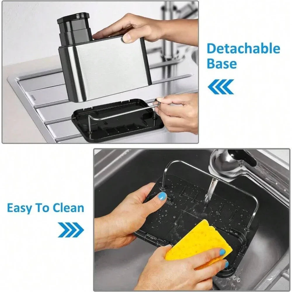 3-in-1 Stainless Steel Kitchen Soap Dispenser with Sponge Holder & Sink Organizer