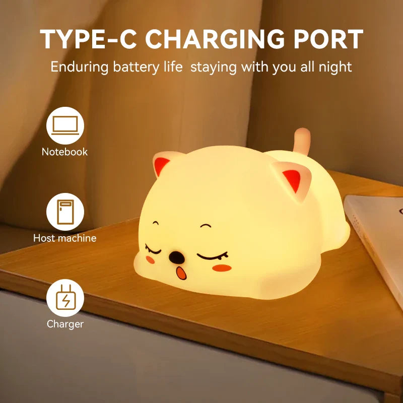 Sleeping Cat Silicone Lamp – USB Rechargeable