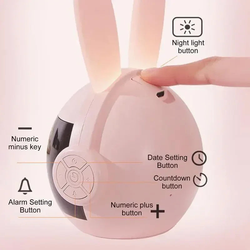Rabbit Digital Alarm Clock – LED Display Bedside Clock