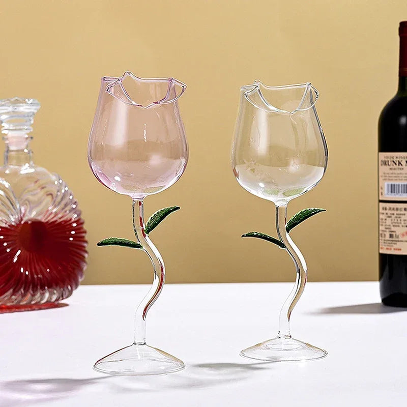 Romantic Rose Flower Juice Glass – Elegant Cocktail & Champagne Cup