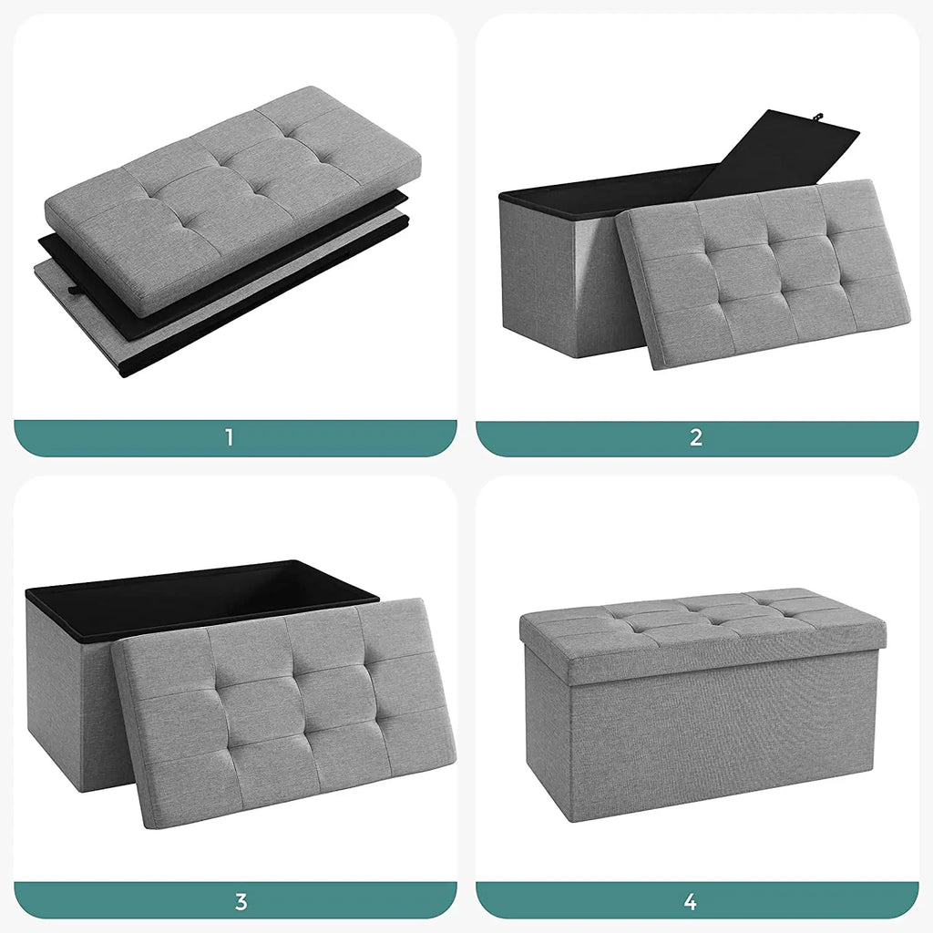 Large Capacity Storage Box - Padded Cushion Bench & Shoe Stool