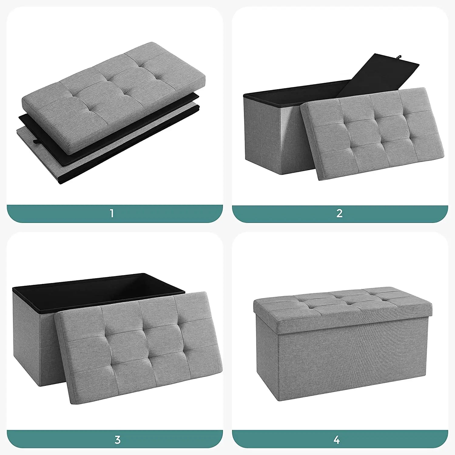 Large Capacity Storage Box - Padded Cushion Bench & Shoe Stool