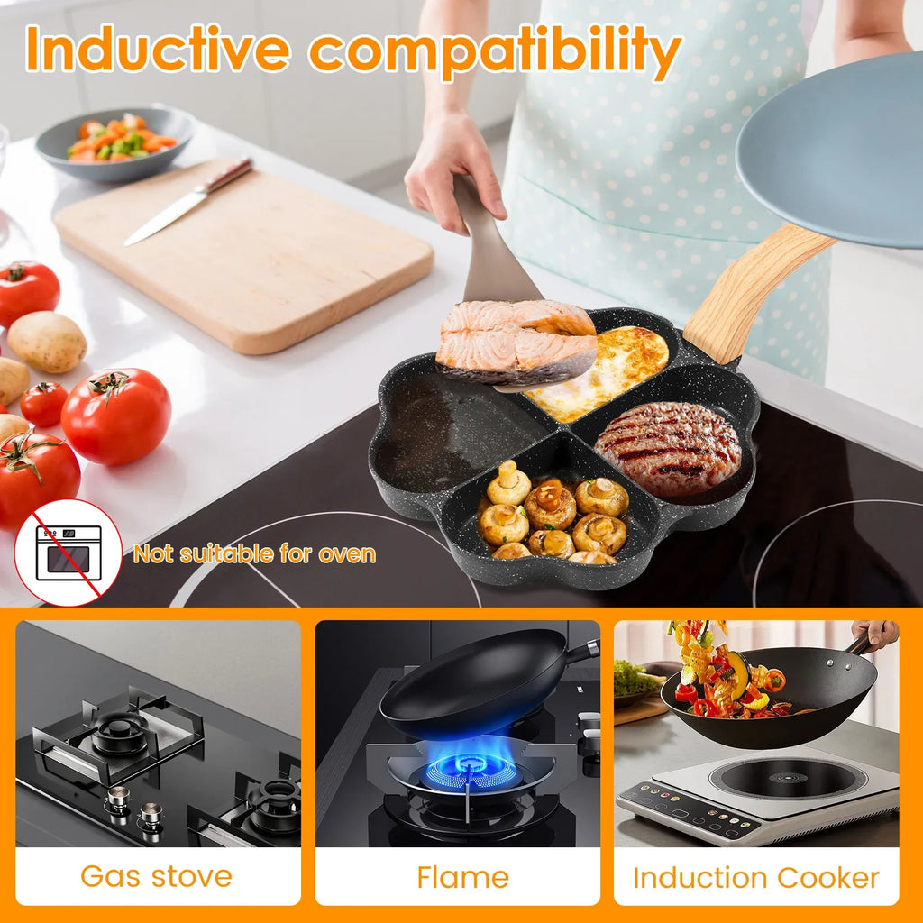 Premium 4-Hole Heart-Shaped Frying Pan – Nonstick Breakfast Station