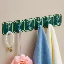 Strong Adhesive Six Row Hooks – No Drilling Wall Organizer for Kitchen & Bathroom