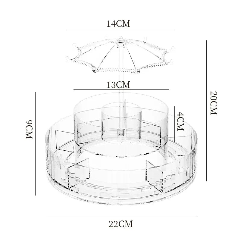 360° Rotating Umbrella Makeup Organizer – Multi-Layer Storage