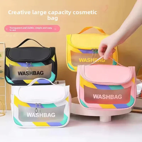 Aesthetic Transparent PU Makeup Bag – Large Waterproof Travel Washbag