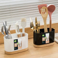 Kitchen Tableware Utensil Holder with Wooden Base – Cutlery Drainer