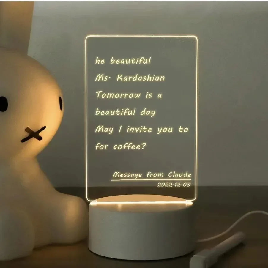 LED Message Note Board Night Light – USB With Marker