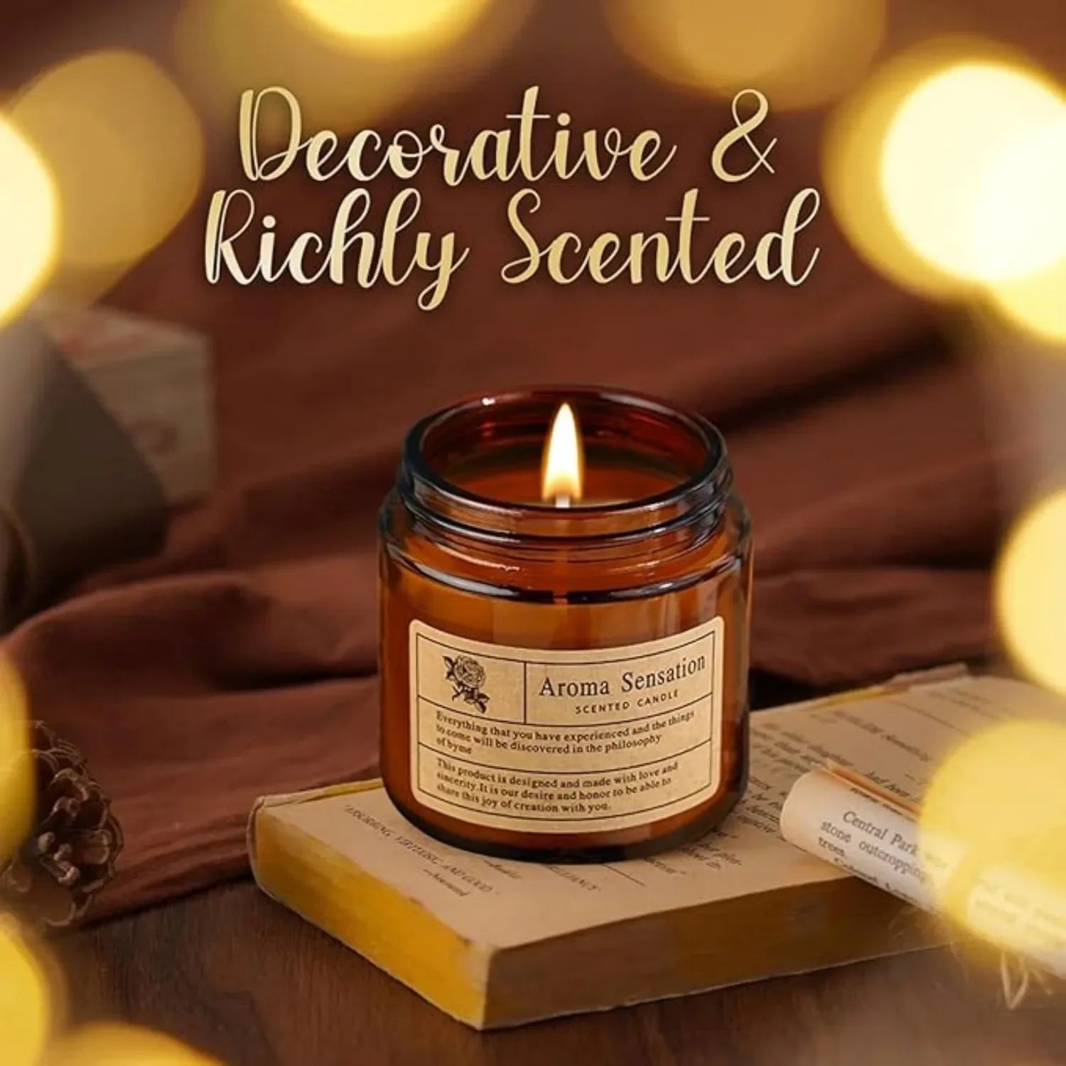 Amber Glass Scented Candle – Handmade Smokeless Vintage Décor