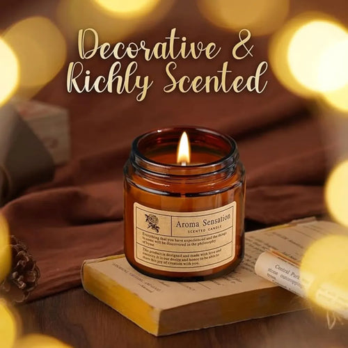 Amber Glass Scented Candle – Handmade Smokeless Vintage Décor