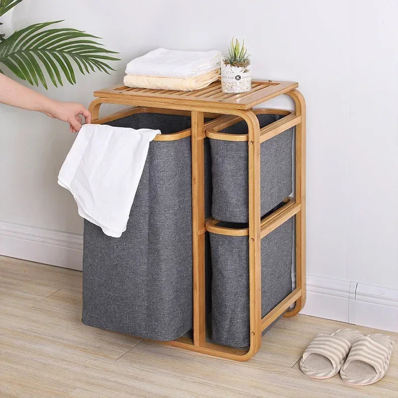 Bamboo Laundry Basket – 3 Collapsible Storage Bags