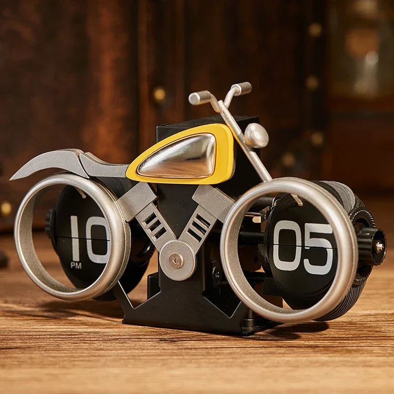 Vintage Motorcycle Flip Clock – Silent Mechanical Table Clock for Home & Office Décor (Random Color)
