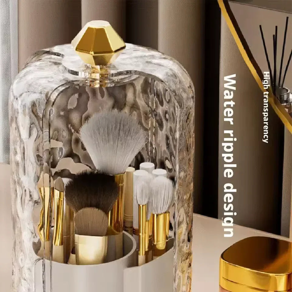 Rotating Makeup Brush Holder – Dustproof Transparent Organizer