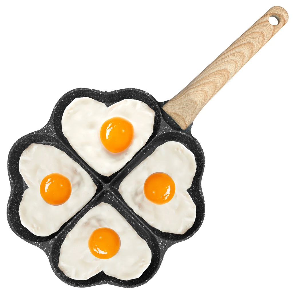 Premium 4-Hole Heart-Shaped Frying Pan – Nonstick Breakfast Station