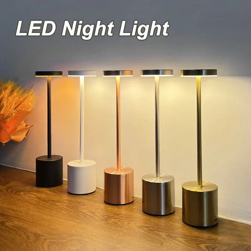 Rechargeable Alloy LED Table Lamp – 3-Color Touch Light