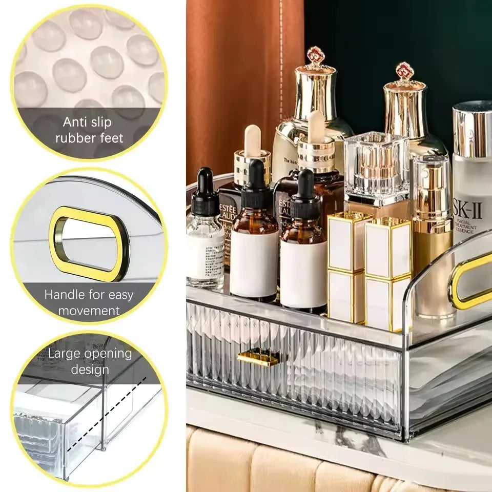 Clear Makeup Organizer with Drawers & Portable Handle