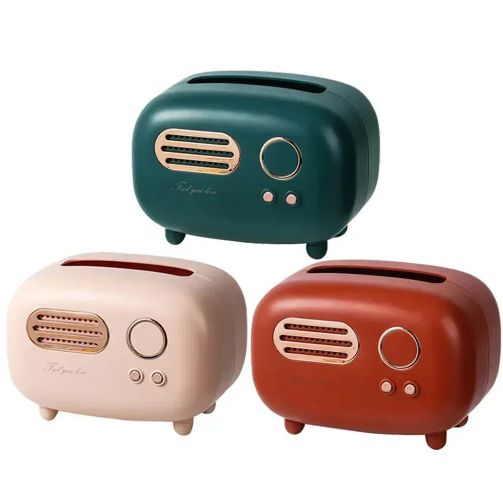 Radio Model Tissue Box Holder – Retro Home & Desktop Organizer (Random color)